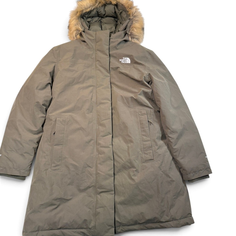 The North Face Arctic Parka Women XXL Taupe Green Down Faux Fur Hood NF0A4R2V